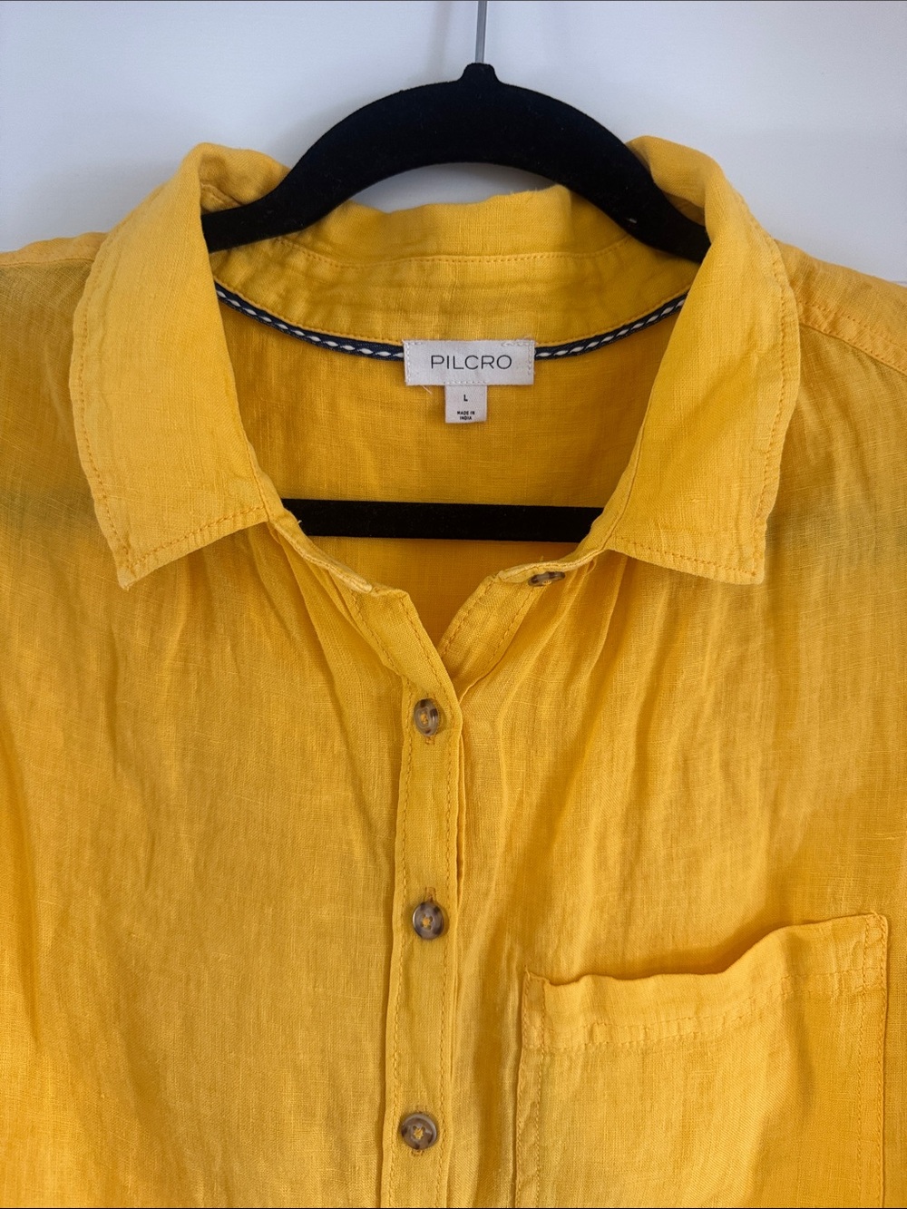 Pilcro Bright Yellow Linen-Blend Button Front Blouse - Picture 2 of 5